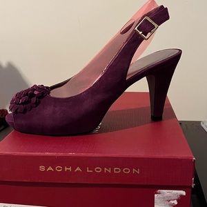 Sasha London Eggplant Kid Suede Slingback Size 7B